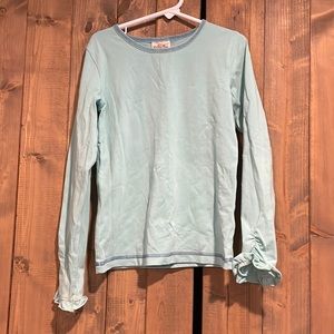 MJ teal ruffle cuff long sleeve tee
